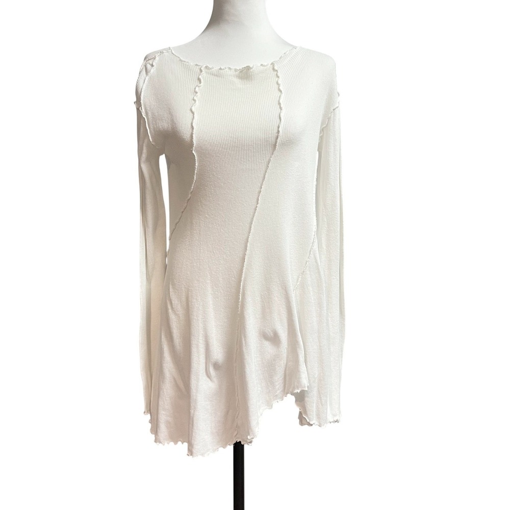 We‎ The Free People White A-Symmetrical Lettuce Hem Long Sleeve Top Shirt XS